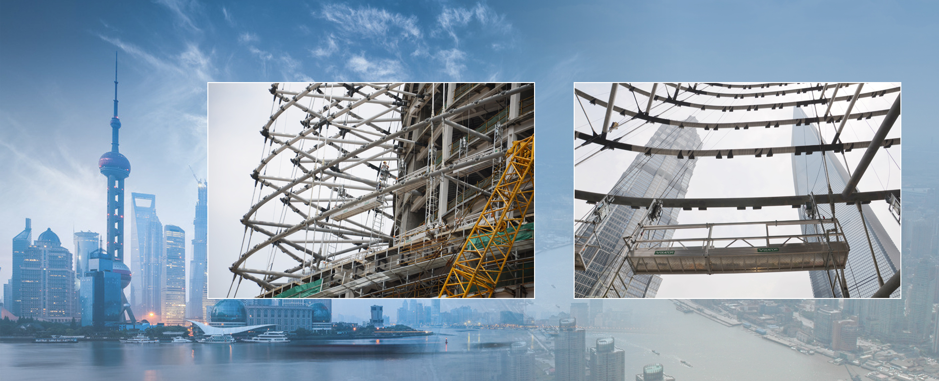 特別設(shè)計(jì)——雙層載人吊籃
安裝大型幕墻
升降高度632M
每個(gè)吊籃間可以互相，連接形成一個(gè)環(huán)，方便施工